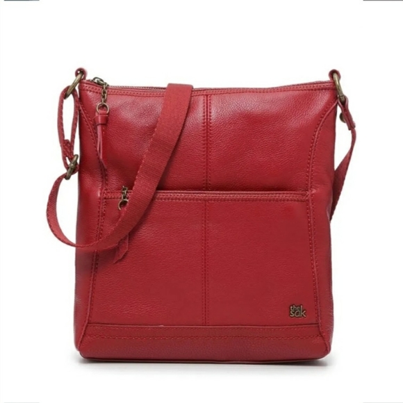 The Sak Bags The Sak Bag Red Leather Crossbody Purse Handbag Shoulder  Strap Zip Top Med